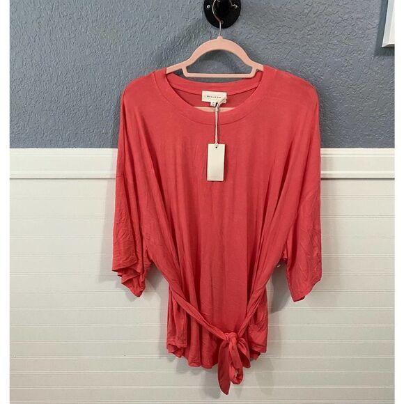 Melloday Red 3/4 Sleeve Tie Blouse - Picture 2 of 8